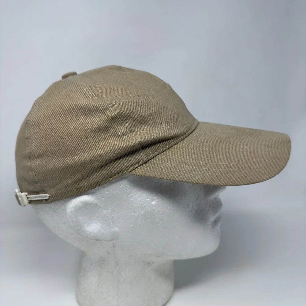 Vintage Nike Swoosh Hat Tan Khaki Made in Korea Adjustable Zip Strap Cap